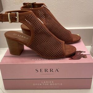 Serra women’s ladies open toe bootie brown faux suede size 7 new